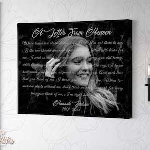 Loss Of Daughter A Letter From Heaven Memorial Gift, Ready To Hang Canvas Prints Gift For Loss Of Sister, Custom Portrait From Photo Gift