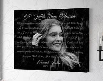 Loss Of Daughter A Letter From Heaven Memorial Gift, Ready To Hang Canvas Prints Gift For Loss Of Sister, Custom Portrait From Photo Gift