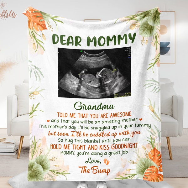 Dear Mommy Personalized Ultrasound Photo Blanket | Soon To Be Mom Blanket  | Expecting Mom Gift Blanket | Happy Mother's Day Gift 2024