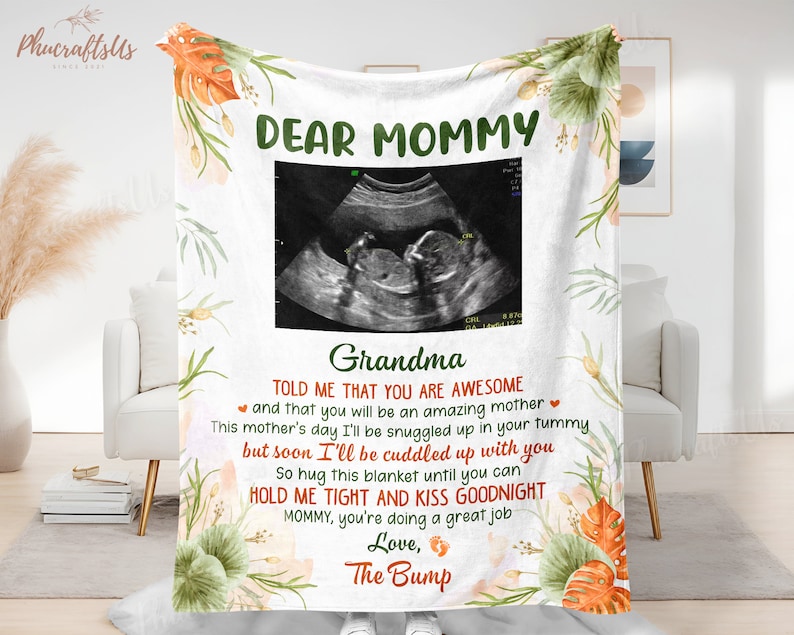 Dear Mommy Personalized Ultrasound Photo Blanket | Soon To Be Mom Blanket
 | Expecting Mom Gift Blanket | Happy Mother's Day Gift 2024