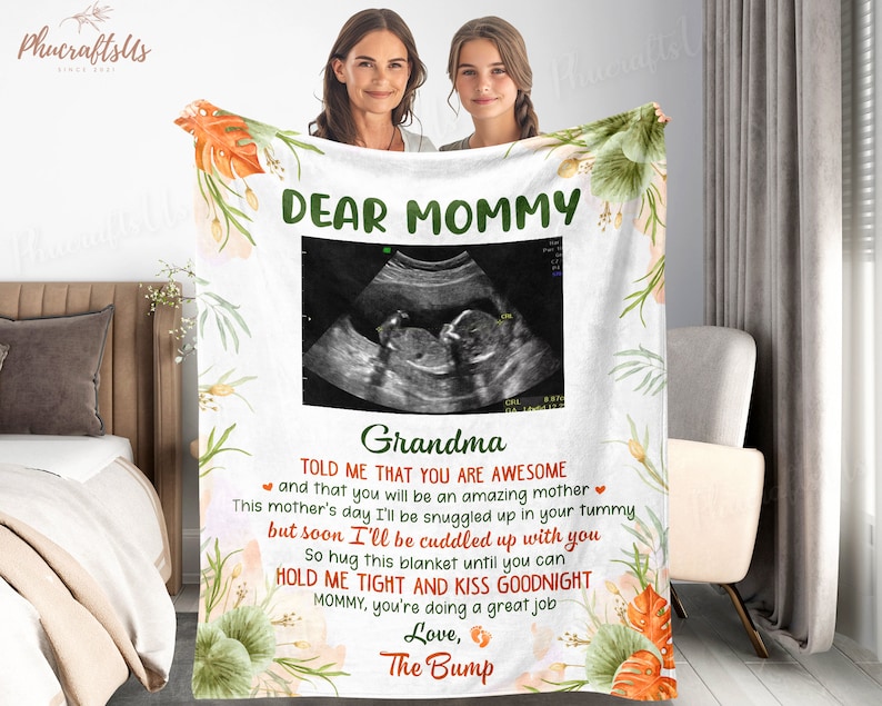 Dear Mommy Personalized Ultrasound Photo Blanket Soon To Be Mom Blanket Expecting Mom Gift Blanket Happy Mother's Day Gift 2024 image 3