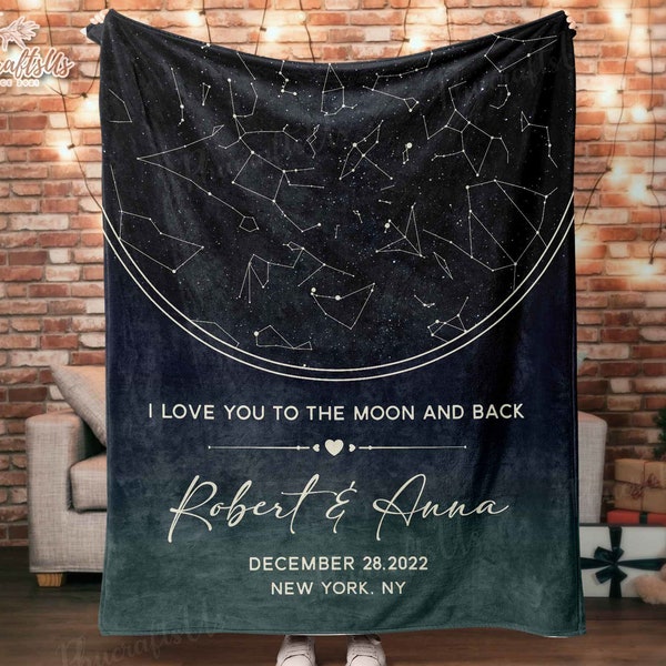 Valentine's Day Customized Blanket Gift For Husband, Custom Star Map By Date Throw Blanket Gift For Him, Couple Anniversary Blanket Gift
