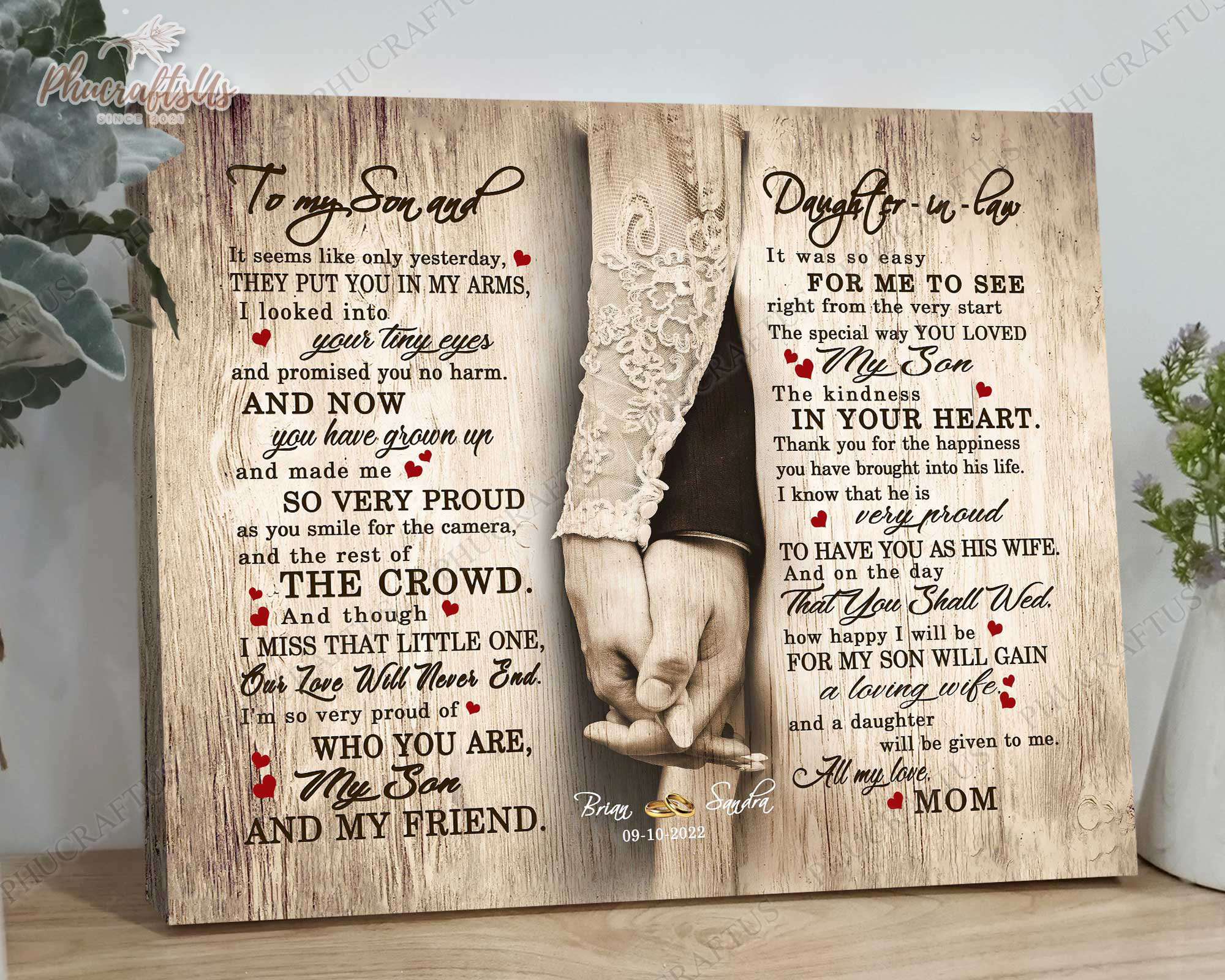 Son and Daughter in Law Wedding Gift From Mother of the Groom Etsy