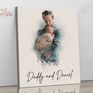 New Dad Gift For Daddy From Baby, First Fathers Day Gift Custom Watercolor Portrait Photo Gift For New Dad, 1st Fathers Day Gift From Wife