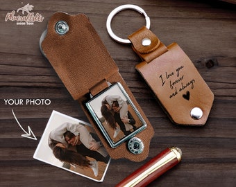 Personalized Photo Gifts Keychain For Dad | Personalized Leather Photo Keychain | Custom Couple Photo Leather Keychain for Men, Women