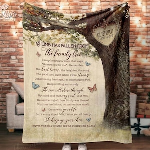 A Fallen Limb Memorial Blanket Loss Of Father Gift, Custom Family Tree Sympathy Condolence Blanket Gift, Loss Of Dad Customized Blanket