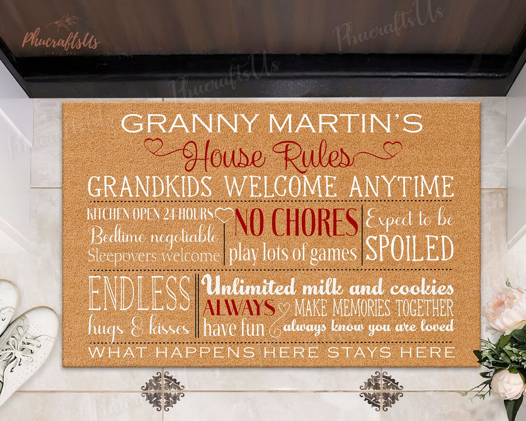 Personalized Grandma's Doormat Granny Martin's House Rules Doormat Gift ...