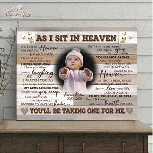 As I Sit In Heaven Condolence Gift For Loss Of Son, Personalized Memorial Canvas Gift For Baby Loss, Remembrance Poem Keepsake Gift For Mom