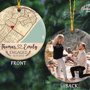 Custom Location Engaged Ornament, Photo Ornament Engagement Gift For Newly Engaged Couple, Christmas Ornaments Anniversary Gift For Husband