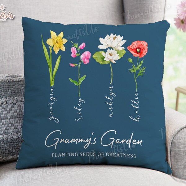 Personalized Grandma's Garden Pillow | Planting Seeds Of Greatness Pillow | Custom Birth Month Flowers Pillow | Happy Mother's Day Gift 2024