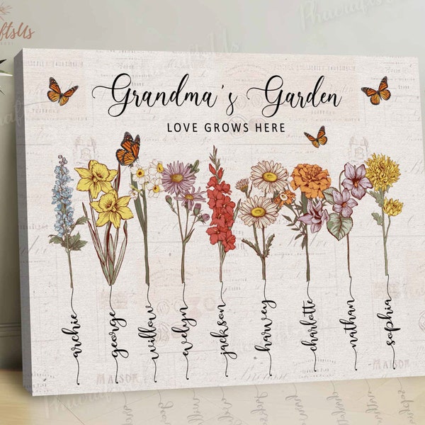 Grandma Garden Gift, Custom Gift For Grandma From Grandkids, Custom Grandmas Garden Canvas, Grandma Gift From Granddaughter, Nana Gigi Gift