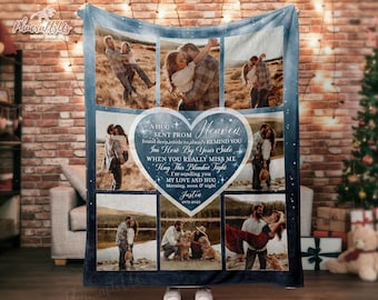 Personalized Memorial Blankets With Pictures, Loss of Father Custom Photo Collage Blankets, Hug From Heaven Gifts In Loving Memory Blankets