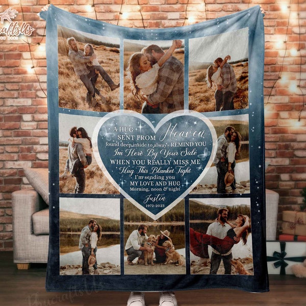 Personalized Memorial Blankets With Pictures, Memorial Gifts Loss of Father Blankets, Hug From Heaven Gifts In Loving Memory Blankets