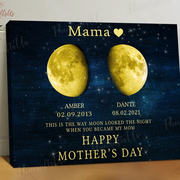 The Day You Became My Mom Moon Phase Canvas, Personalized Moon Phase By Birthday, Custom Lunar By Date Gift, Happy Mother's Day Gift 2024