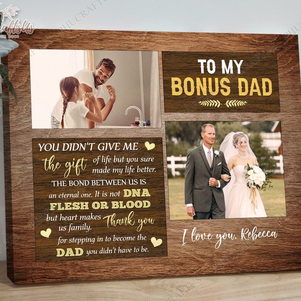 Father's Day Gift For Bonus Dad, Father Daughter Son Gift For Family, Step Dad Birthday Gift From Kid, Custom Wedding Photo Collage Gift