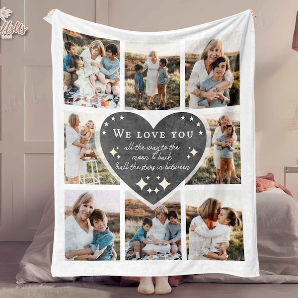 Personalized Photo Collage Grandma Blanket Gifts, Mothers Day Gift For Grandma From Grandkids, Mother Day Gift For Mom From Daughter Blanket