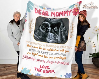 Personalized Pregnant Mom To Be Gift From Bump Blanket, Mother's Day Gift For Daughter, Ultrasound Blanket Gift For Wife, Dear Mommy Blanket