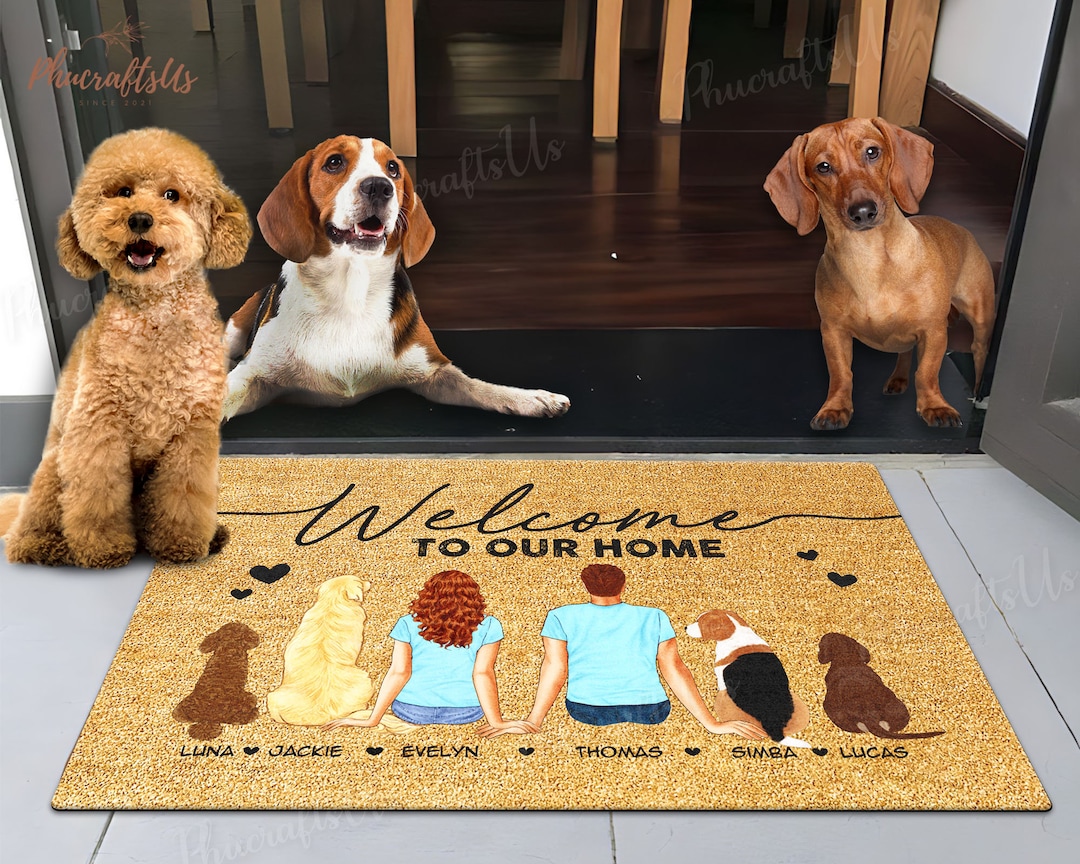 Personalized Family Dog Doormat, Poodles, Beagles Dog Mat Gift