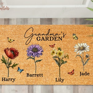 Personalized Grandmas Garden Doormat | Grandma Mother's Day Doormat | Custom Birth Month Flowers Mat | Happy Mother's Day Gift 2025