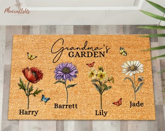 Personalized Grandmas Garden Doormat | Grandma Mother's Day Doormat | Custom Birth Month Flowers Mat | Happy Mother's Day Gift 2024