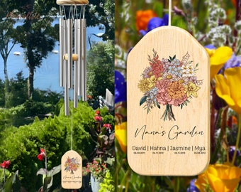 Personalized Grandmas Garden Windchimes | Family Nana Garden Wind Chime Gift | Custom Birth Month Flower Gift | Happy Mother's Day Gift 2024