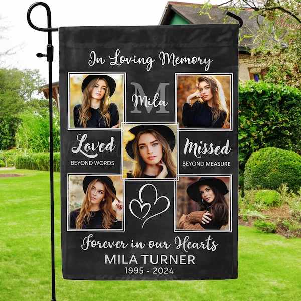 Memorial Garden Flag For Loss Of Daughter | Personalized Photo Memorial Flag For Loss Of Sister | Forever In Our Hearts Sympathy Flag