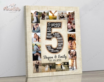 5th Anniversary Gift For Husband Picture Collage, 5 Year Wedding Anniversary Gift For Boyfriend, Custom Photo Collage For Wood Anniversary