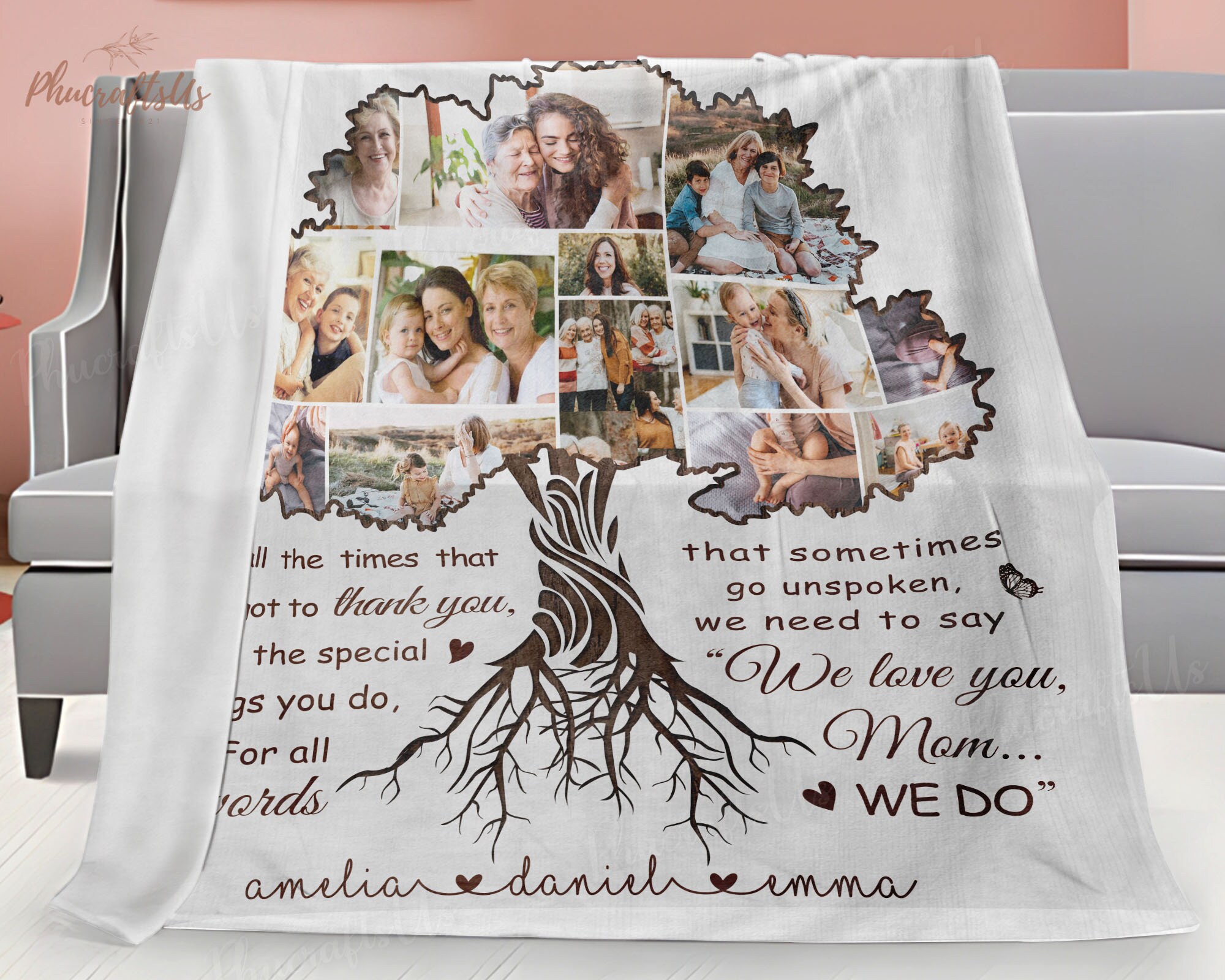 Discover Christmas Gift for Mom, Mom Blanket, Gifts For Mom From Daughter, Custom Family Photo Collage Blanket, Mom Birthday Gift From Daughter