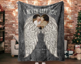 I Never Left You Angel Wings Memorial Blanket, In Loving Memory Photo Blanket Remembrance Gift For Loss Of Loved One, In Loving Memory Gifts