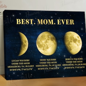 Personalized Moon Phase Wall Art For Mom, Best Mom Ever Gift From Kids, Custom Moon By Date Gift For Mom, Happy Mother's Day Gift 2024