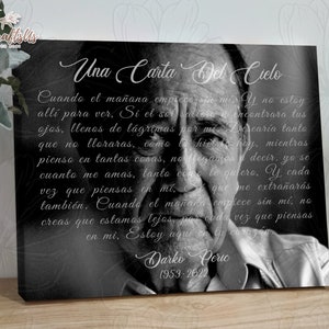 Regalo conmemorativo personalizado con foto "Una Carta del Cielo", poema para recordar la pérdida de un padre, lienzo en español "Una Carta del Cielo", regalo para el Día de la Madre
