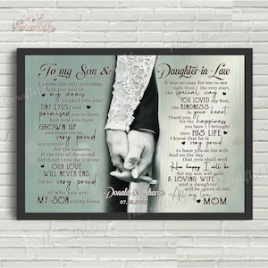 Wedding Gifts For Son And Daughter In Law, Personalized Son Wedding Gift From Mother Of The Groom, Gift For Son On His Wedding Day Framed Poster