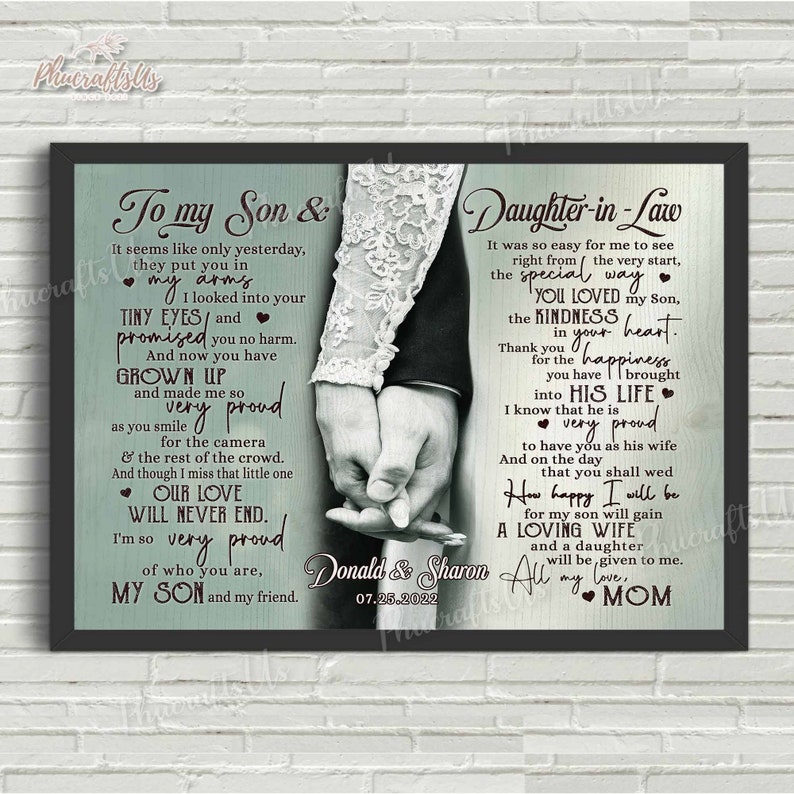 Wedding Gifts For Son And Daughter In Law, Personalized Son Wedding Gift From Mother Of The Groom, Gift For Son On His Wedding Day Framed Poster