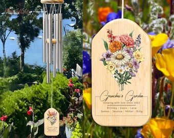 Personalized Grandmas Garden Windchimes | Grandma Garden Family Wind Chime | Custom Birth Flower Gift | Happy Mother's Day Gift 2024