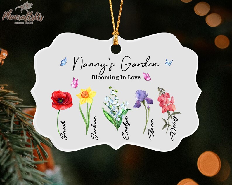 Personalized Nanny's Garden Ornament, Blooming in Love Gift for Nanny