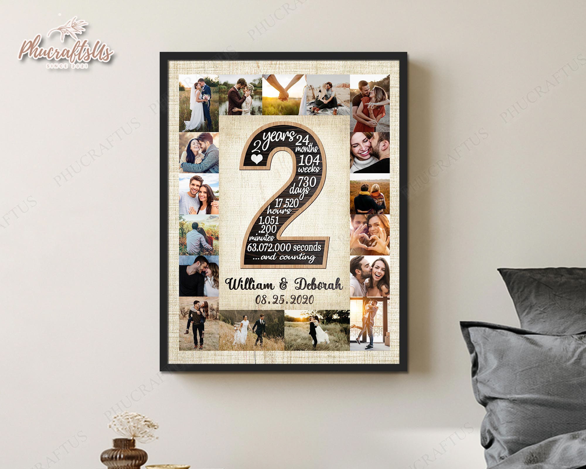 2nd Anniversary Gift for Boyfriend Canvas Art 2 Year Wedding Etsy