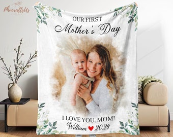 First Mothers Day New Mom Gift From Baby | Our First Mother's Day Blanket For New Mom | I Love You Mom Daughter Blanket | Mothers Day Gift