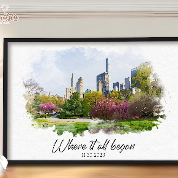 Valentines Day Gift For Him, Her | Where It All Began | Where We Met Watercolor Photo | Valentine's Gift For Him Her Wife Husband