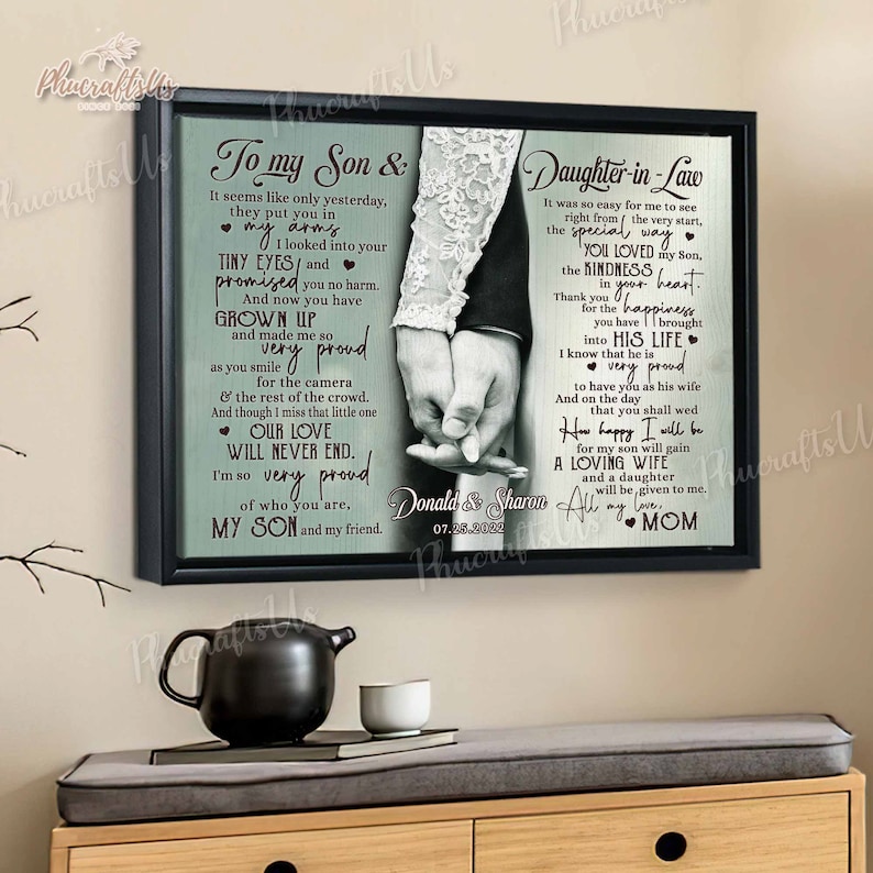 Wedding Gifts For Son And Daughter In Law, Personalized Son Wedding Gift From Mother Of The Groom, Gift For Son On His Wedding Day Framed Canvas