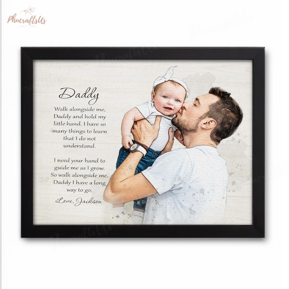 First Fathers Day Gift From Baby, Custom Watercolor Photo Canvas