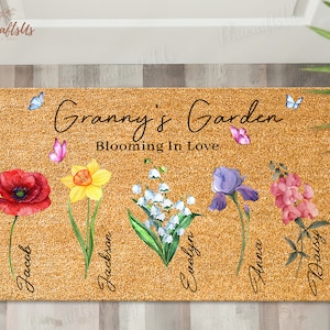 Personalized Grandmas Garden Rubber Doormat | Mothers Day Gift For Grandma | Grandkids Birth Month Flowers Gift | Mother's Day Gift 2024