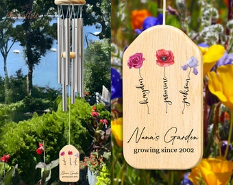 Personalized Nana's Garden Windchimes | Nana's Garden Windchime Gift From Daughter | Growing Since Wind Chimes Gift | Mothers Day Gift