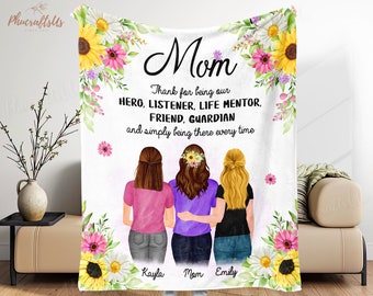 Personalized Mother Daughter Gifts For Mom | Thank You Mom Blanket Gift From Daughter | Custom Family Clipart Mom Blanket | Mothers Day Gift