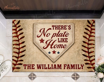 Personalized Baseball Mom Gifts Doormat, There's No Plate Like Home Rubber Doormat, Coach Gift Baseball Rubber Doormat, House Warming Gift