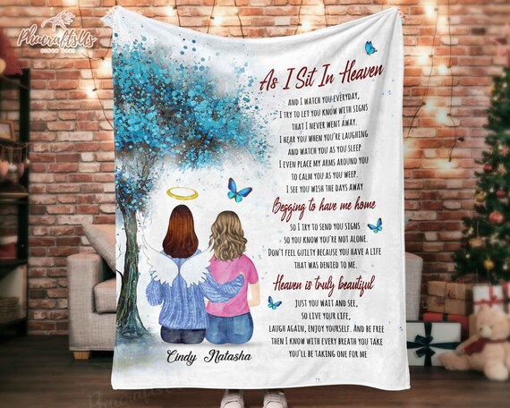 As I Sit in Heaven Memorial Blanket Memorial Gifts for Loss of A Sister Grief Blanket Custom Memorial Clipart in Loving Memory Blankets Etsy UK