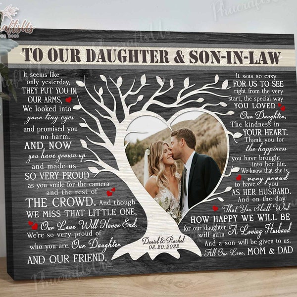 Wedding Gift For Daughter And Son In Law, Newlywed Keepsake Gift For Bride And Groom From Parent Of The Bride, Custom Family Tree Photo Gift