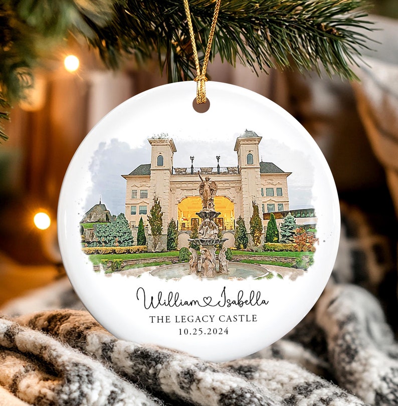 Personalized Wedding Venue Watercolor Ornament 2024, Wedding Ornament, Just Married Ornament, Wedding Gift For Couple, Newlywed Gift
