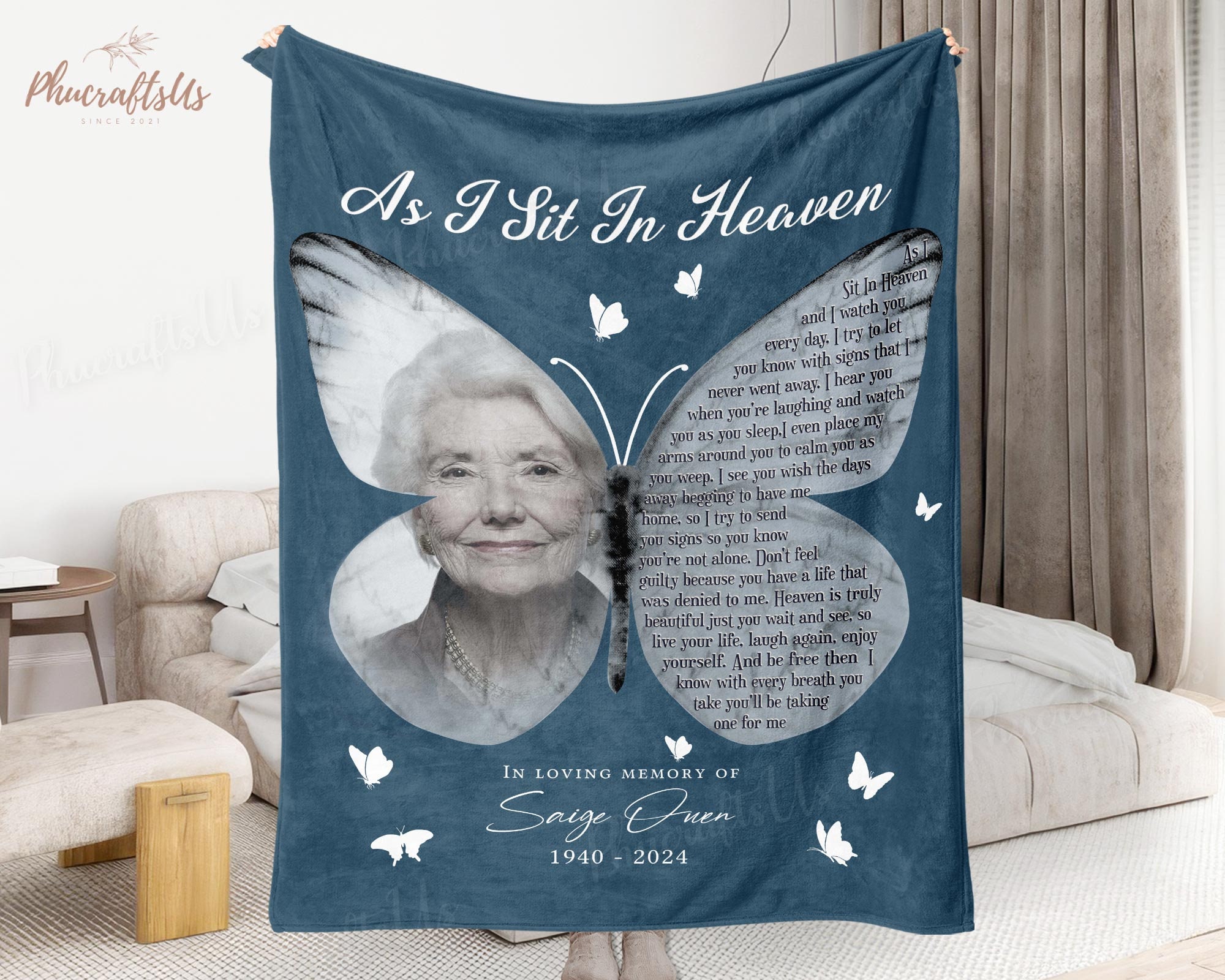 As I Sit in Heaven Memorial Blanket Custom Butterfly Sympathy Photo Blanket Remembrance Gift for Loss of Mom in Loving Memory Gift Etsy UK
