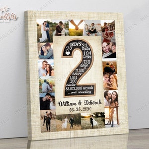 2nd Anniversary Gift For Boyfriend Canvas Art, 2 Year Wedding Anniversary Gift Ideas, Custom Number Two Collage Happy Engagement Gift
