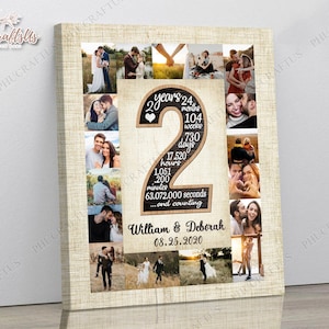 2nd Anniversary Gift For Boyfriend Canvas Art, 2 Year Wedding Anniversary Gift Ideas, Custom Number Two Collage Happy Engagement Gift